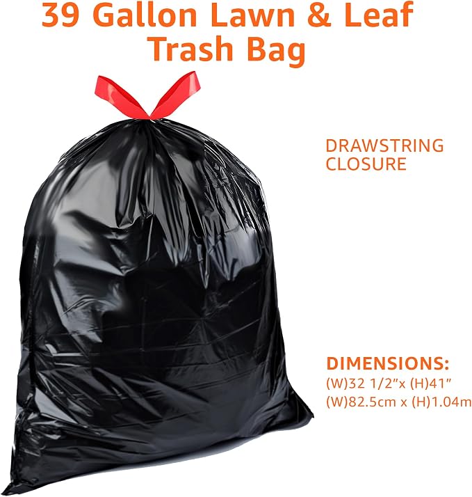 Amazon Basics 39 Gallon Lawn & Leaf Heavy Duty Drawstring Trash Bags, 20% Post - Image 3