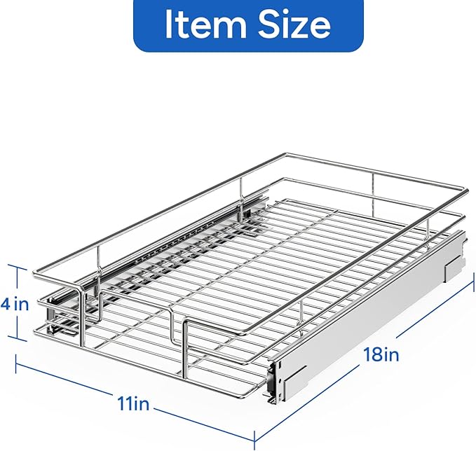 ROOMTEC Pull Out Cabinet Organizer, Cabinet Pull Out Shelves 11" W x 18" D - Image 3