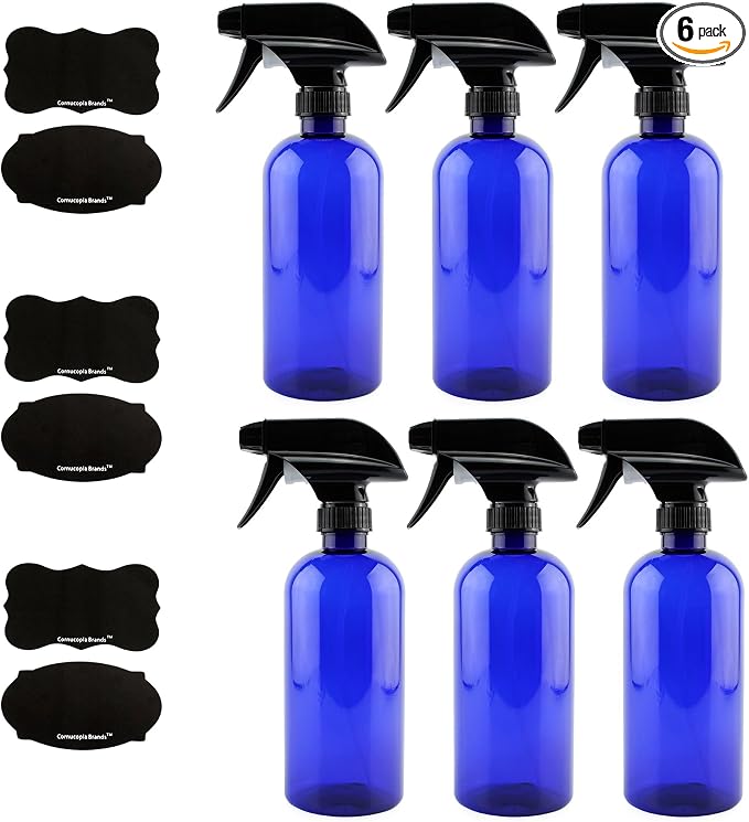 Cornucopia Brands 16oz Cobalt Blue PLASTIC Spray Bottles w/Heavy Duty Mist & by CornucopiaBrands