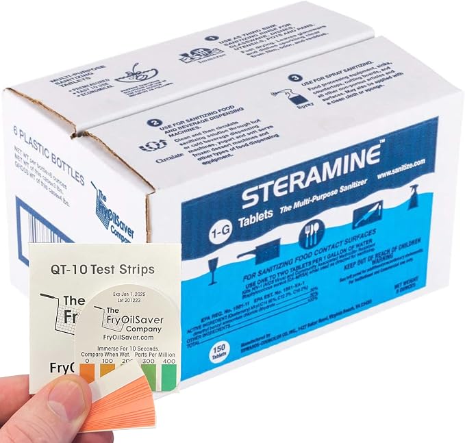 Pack of 6 Steramine Sanitizing Tablets w/ 30x QT-10 Test Strips by FryOilSaver - Image 2