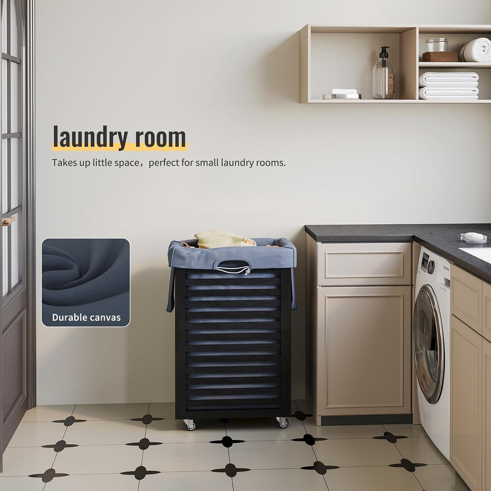 Laundry Hamper with Wheels,Rolling Laundry Basket with Removable Bag,Bamboo C...