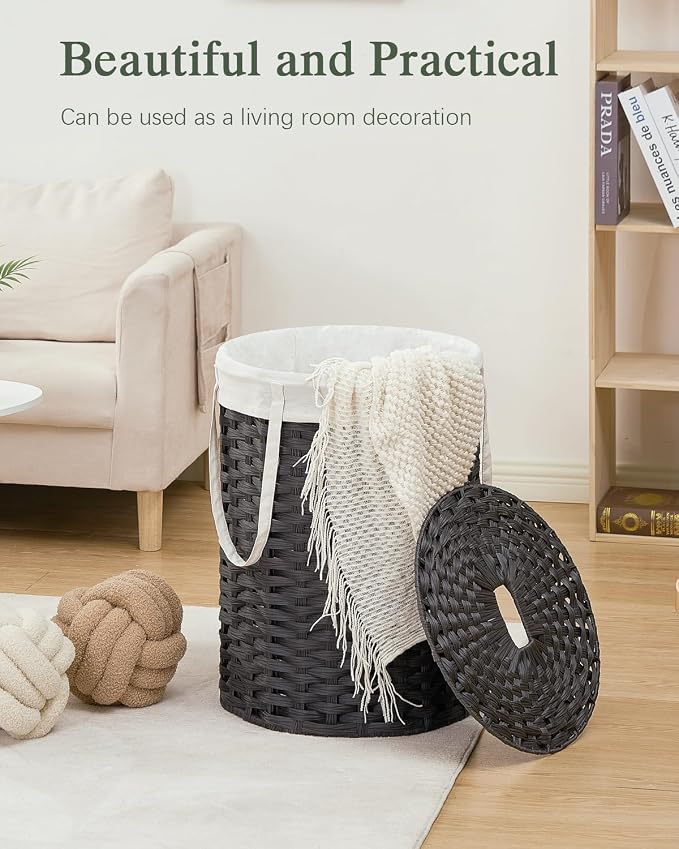 Laundry Hamper with Lid Laundry Basket with Lid 19.0 Gal Round Wicker Laundry - Image 7
