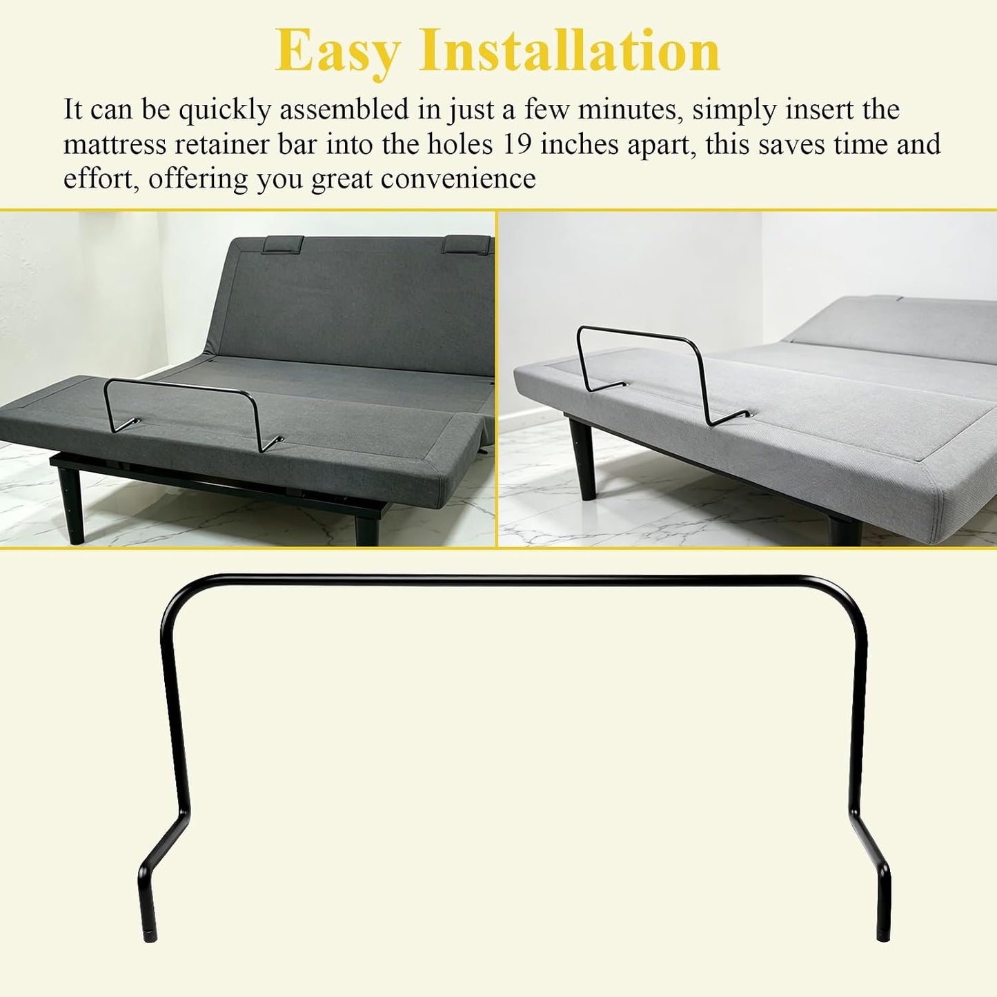 1 Pc 19" Across Mattress Retainer Bar 63003441, Fits for Tempur-Pedic Ergo, for Fixing the Mattress, Can not be Used for Lifting the Adjustable Bed, Prevent Mattress from Slipping, Foot Retainer Bars