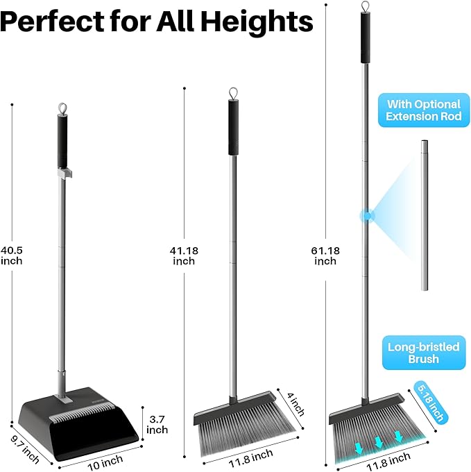JOYMOOP Black Broom and Dustpan Set, Upright Angle Design - Image 4