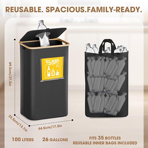 Recycling Bin for Kitchen 26 Gallon 100L, Indoor Recycle Bins - Image 3