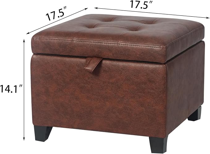 Adeco Faux Leather Storage Ottoman Bench - Image 3