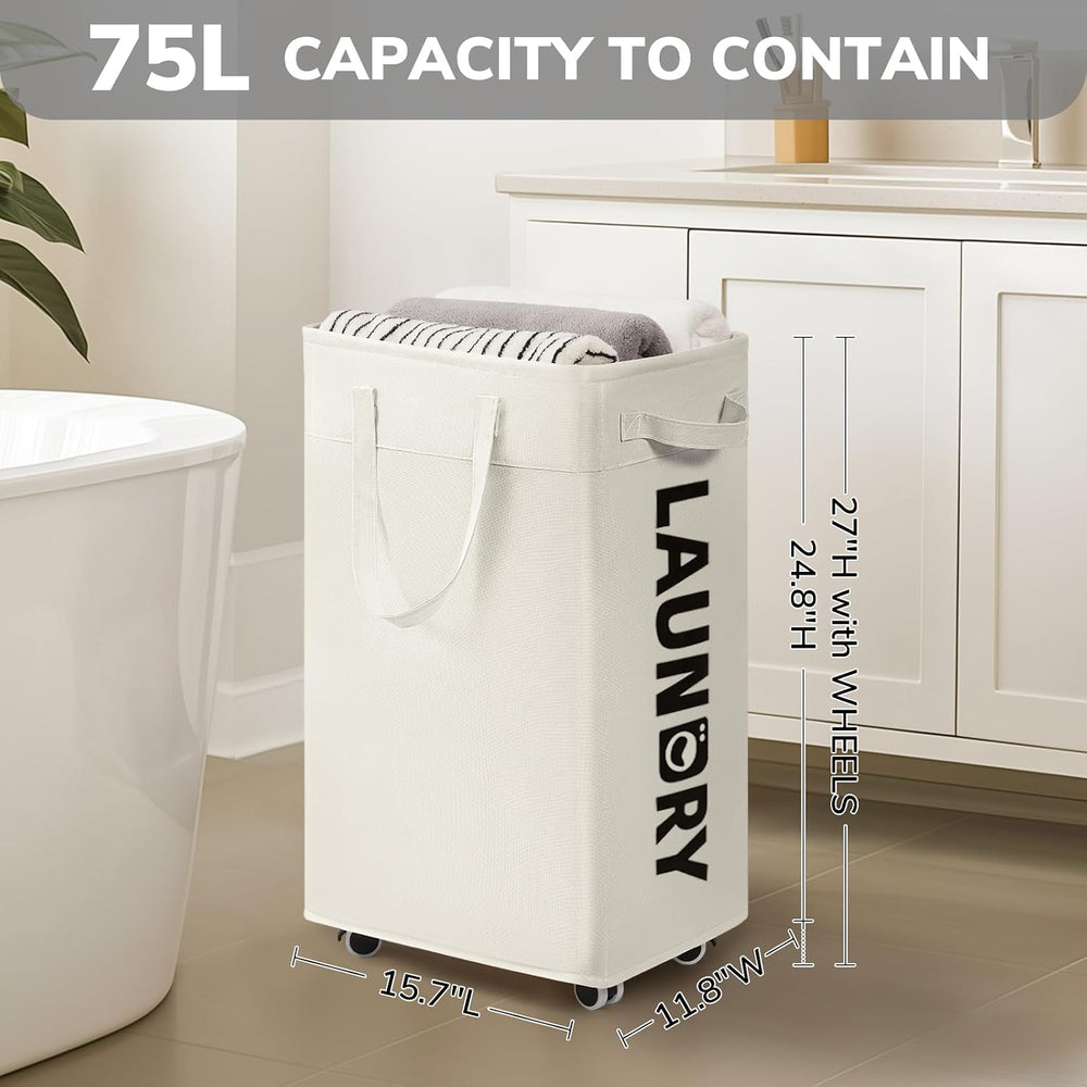 Goodpick 2-Pack Laundry Hamper with Wheels & Wash Bag for College Dorm, 75L