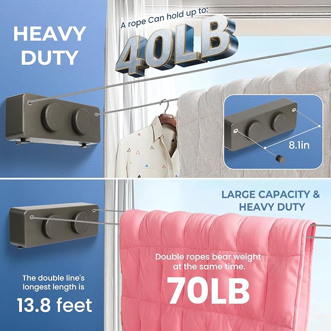 Retractable Clothesline Indoor Outside Heavy-Duty, Upgrade 304 Double Stainless - Image 5