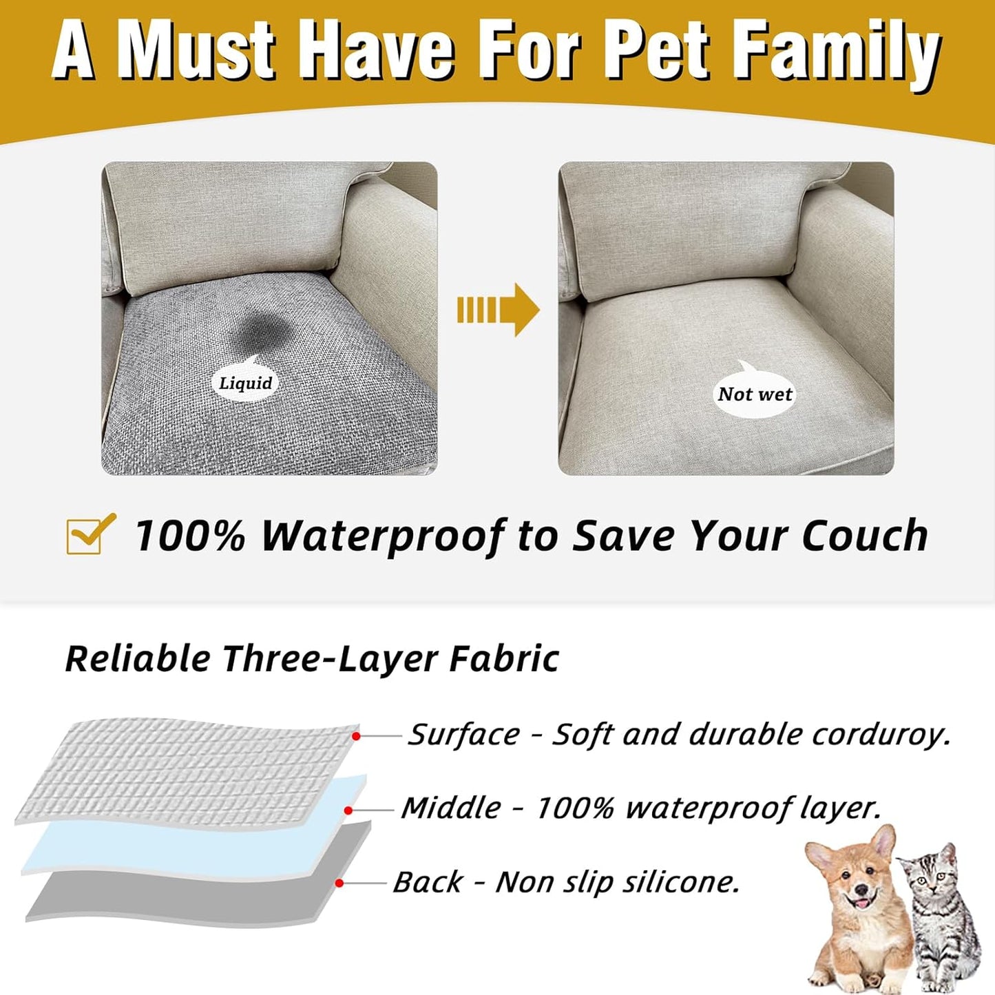 Couch Arm Covers, Sofa Arm Covers, Waterproof Armrest Cover for Sofa, Armchair, Loveseat, Non-Slip Recliner Arm Cover, Headrest Cover, Arm Chair Covers Set of 2 (Light Gray, 24"×20")