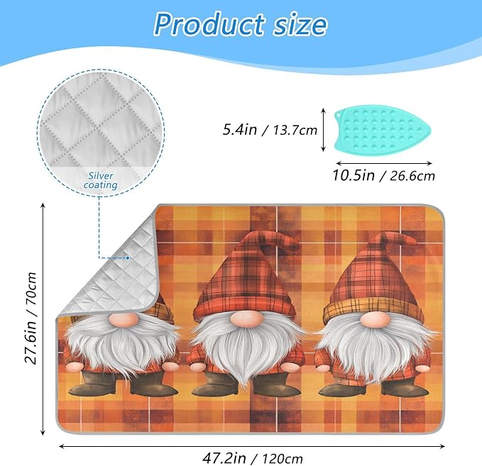 Orange Plaid Thanksgiving Gnomes Ironing Mat Thickened Ironing Blanket Travel - Image 2