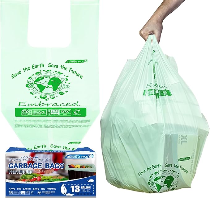 13 Gallon Compostable Trash Bags, Compost Bags Tall Kitchen Trash Bags by BEIDOU-PAC