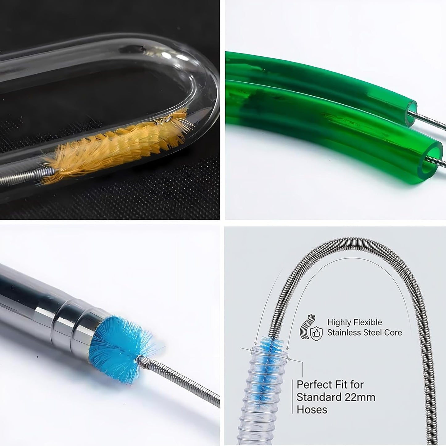 67" Flexible Drain Brush Set, Double Ended Long Hose Pipe Cleaner with 2 Pcs 8.2" Straw Cleaning Brushes, Nylon Tube Cleaner Tool for Refrigerator Defrost, Aquarium Filter, Sink Drain