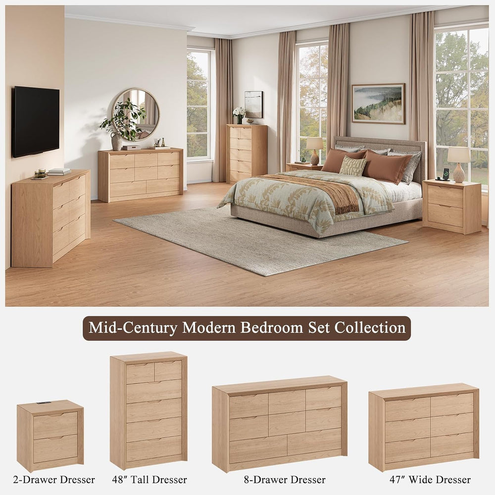 YANSNWO Natural Oak 8 Drawer Dresser for Bedroom, 55" Wide Chest of Drawers