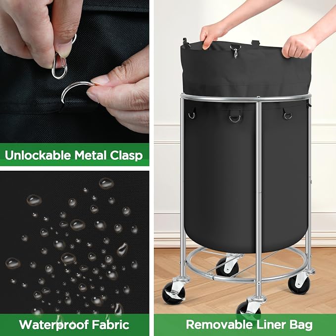 Laundry Hamper with Wheels, 100L Round Rolling Laundry Basket Sorter with - Image 4
