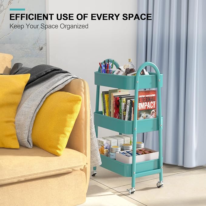 EAGMAK 3 Tier Utility Rolling Cart, Metal Storage Cart - Image 7