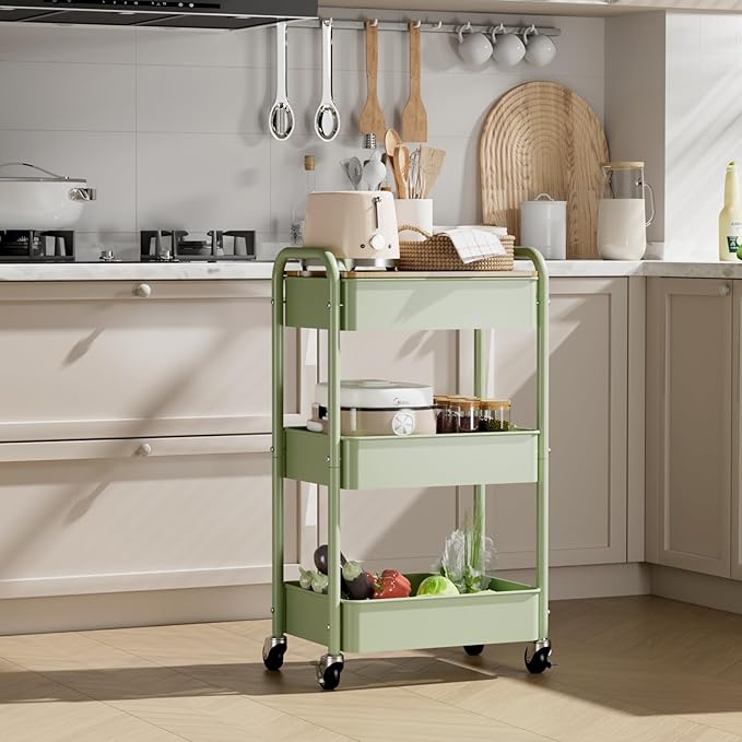 3 Tier Rolling Cart with Table top, Metal Rolling Utility Cart, Sturdy Storage - Image 6