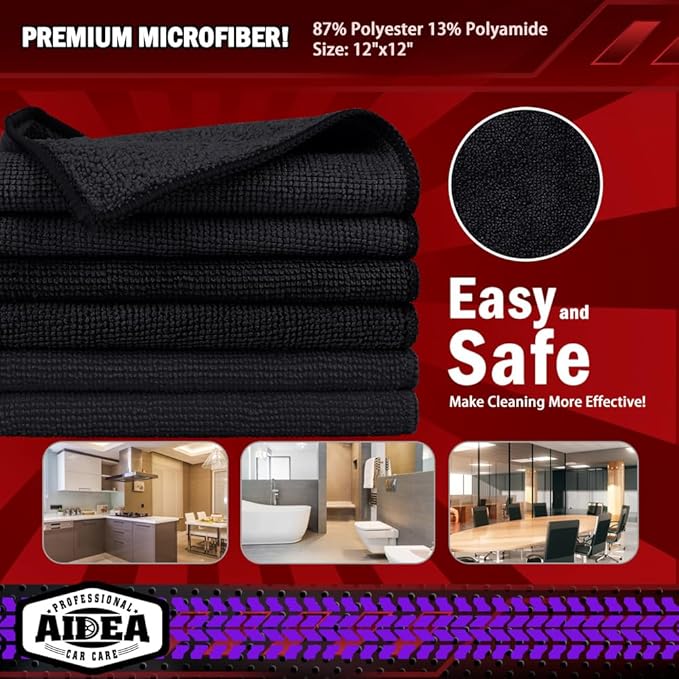 AIDEA Microfiber Cleaning Cloth Black 150PK, Microfiber Towels - Image 6