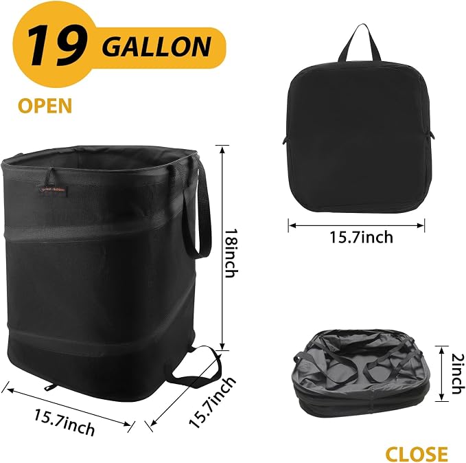 YUDI & GARDEN 19 Gallon Square Collapsible Yard Waste Bin｜Collapsible Trash - Image 3