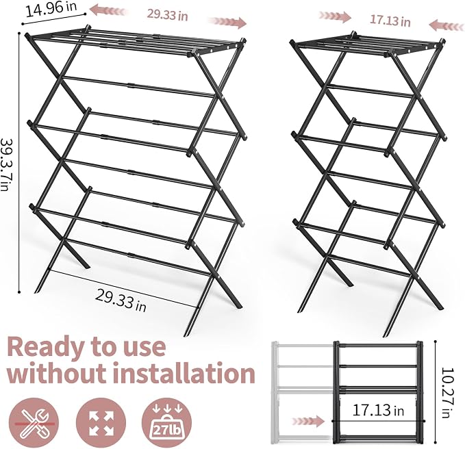 APEXCHASER Clothes Drying Rack, 3-Tier Laundry Drying Rack