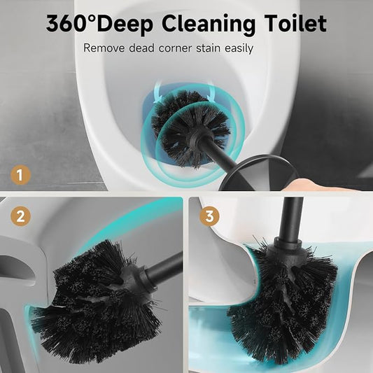Black Toilet Brush and Holder，Extra Long Handled Toilet Brush - Image 2