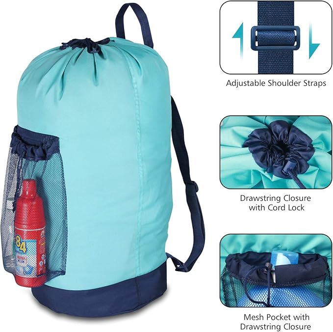 Dalykate Laundry Backpack with Shoulder Straps and Mesh Pocket Durable Nylon - Image 3