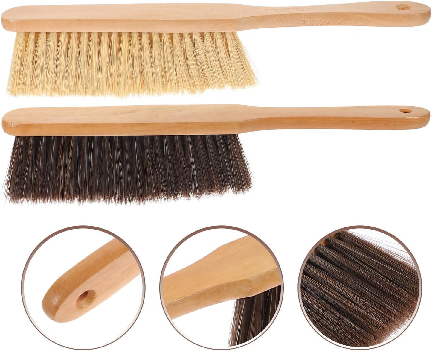 2pcs Wood Handle Dusting Brush Set with Soft and Stiff Bristles, Hand Whisk Broom for Bed, Upholstery, and Household Cleaning, Multipurpose Dust Remover for Home Use