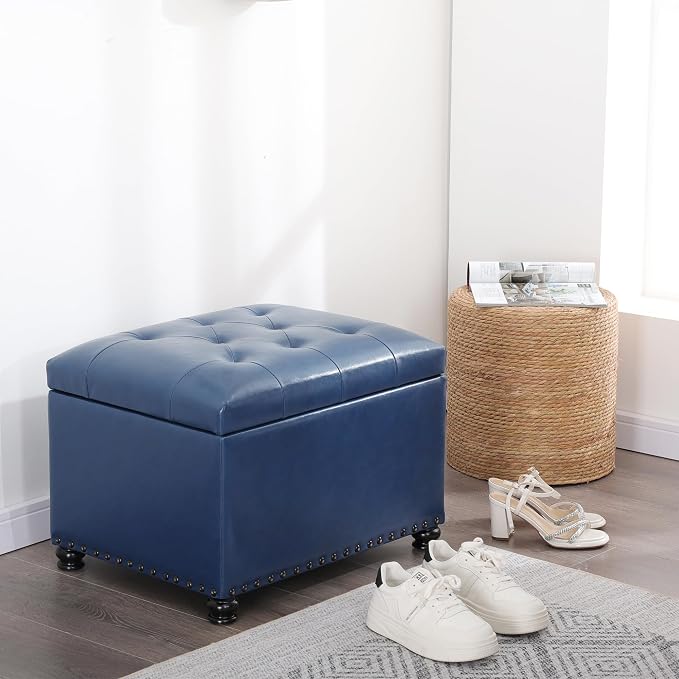 Joveco Faux Leather Storage Ottoman Bench Rectangle 24 Inch Foot Rest Ottomans - Image 9