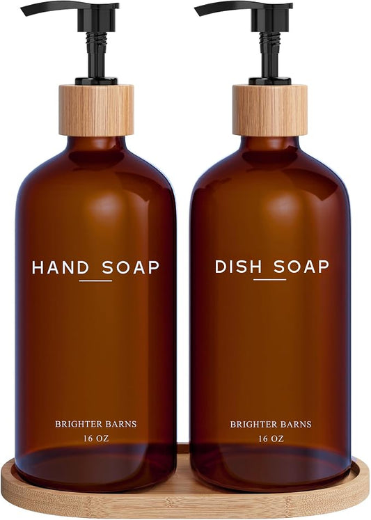 Amber Glass Hand and Dish Soap Dispenser Set by Brighter Barns by BrighterBarns