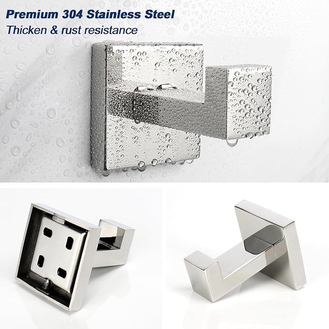 NearMoon Bath Towel Hooks -SUS304 Stainless Steel Square Clothes Robe Hooks - Image 3
