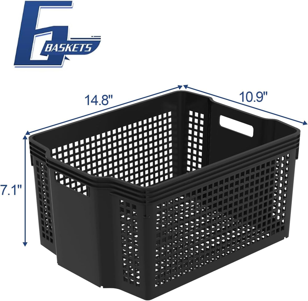 Stackable Woven Plastic Storage Baskets, 6 Pack Container Tote