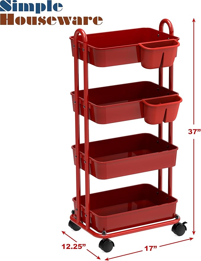 Simple Houseware 4-Tier Multifunctional Rolling Utility Cart - Image 6