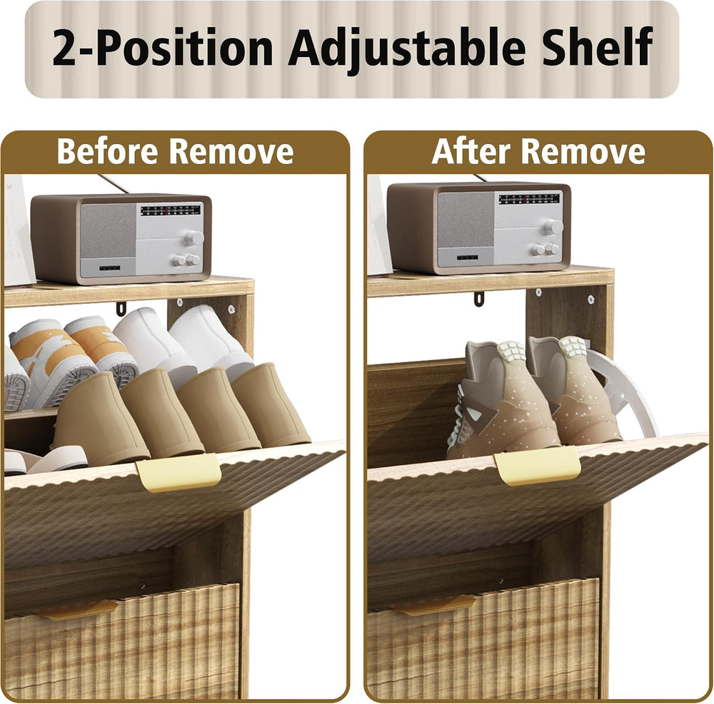 KIGOTY Narrow Shoe Storage Cabinet, Shoe Cabinet with 2 Flip Drawers, Freesta...