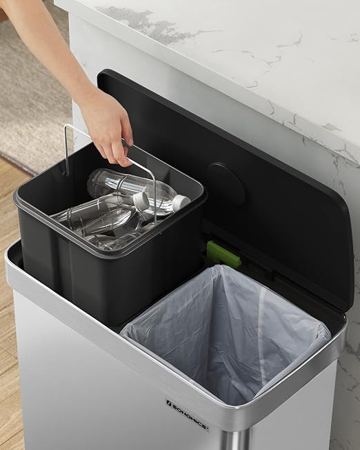 SONGMICS Kitchen Trash Can, 16 Gallon Dual Compartment Garbage Can, 60L Pedal - Image 6