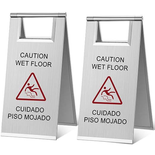 Kigley 2 Pcs Wet Floor Sign, 17 Inch Stainless Steel Caution Wet Floor Sign by Kigley
