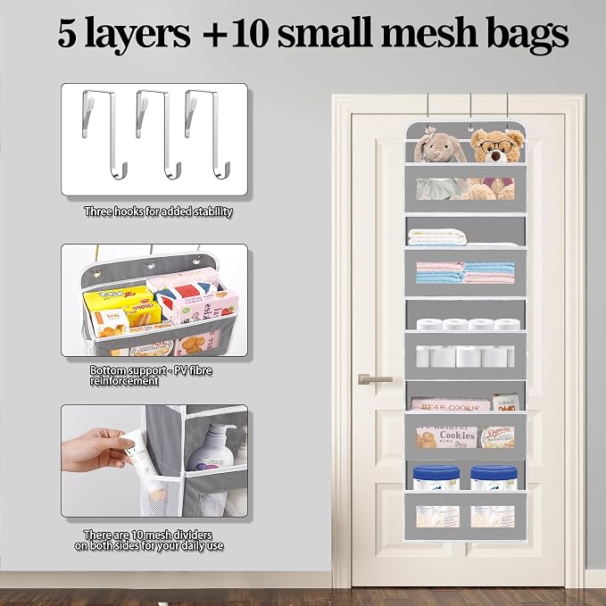 Over The Door Organizer, 5 Shelves Closet Door Hanging Organizer - Image 3