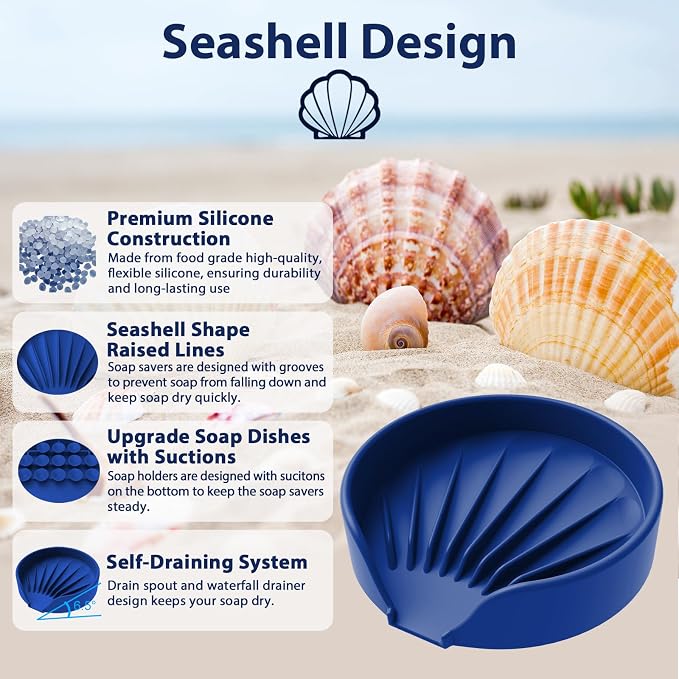 Self Draining Soap Dish, Silicone Suction Cup Soap Holder Tray Savers Container - Image 4