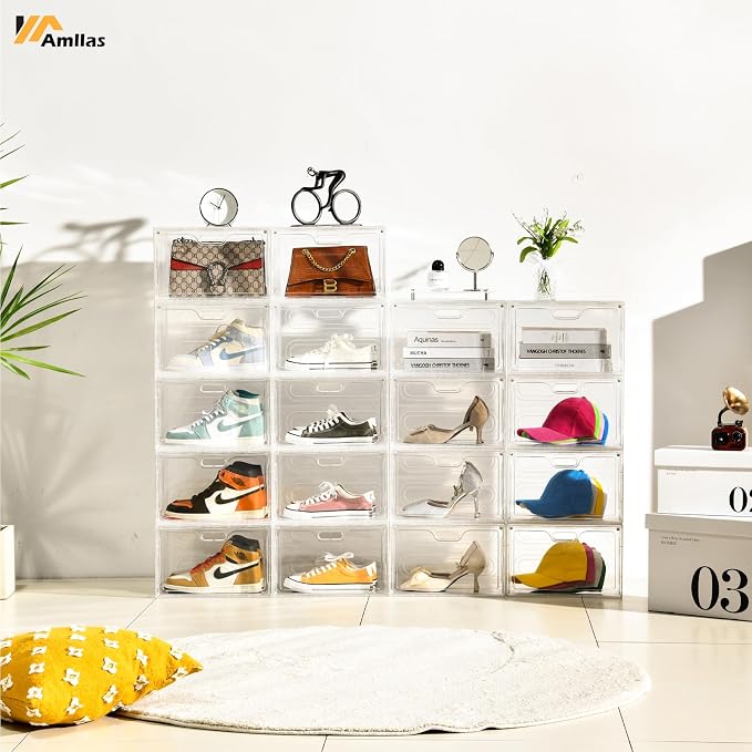 8 Pack Shoe Boxes Clear Plastic Stackable, Large Shoe Storage Organizer - Image 5