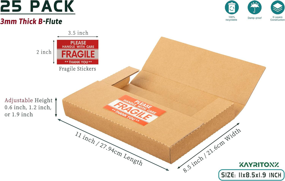 Comic Book & Magazine Mailers Boxes, 25-Pack, 11x8.5x1.9 Inch