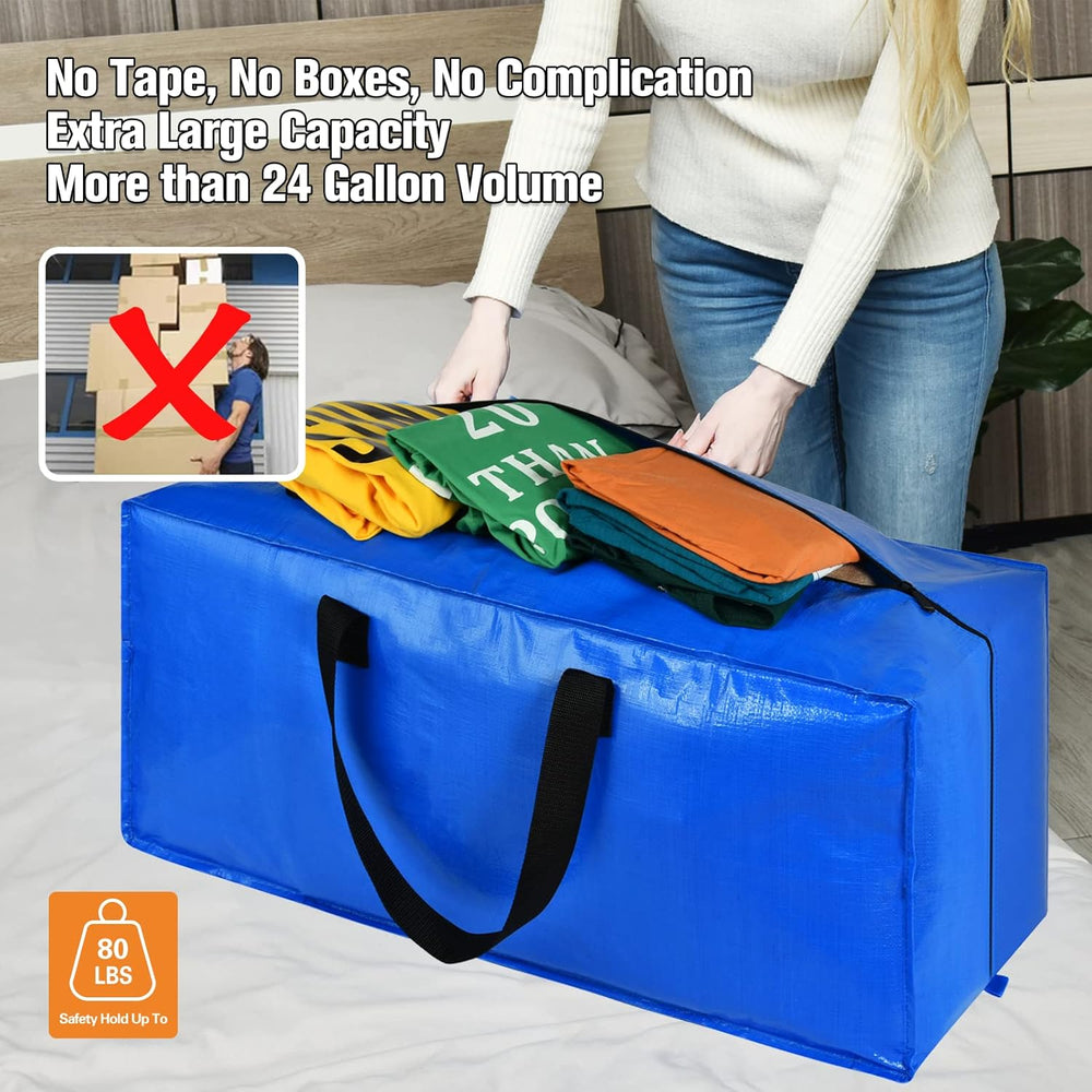 Heavy Duty Blue Moving Bags with Strong Zipper Handles Backpack Straps