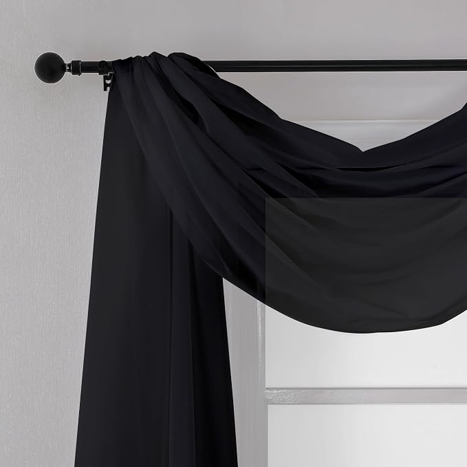 Chyhomenyc Extra Long Black Sheer Curtains 144 inch 2 Panels, Translucent - Image 2