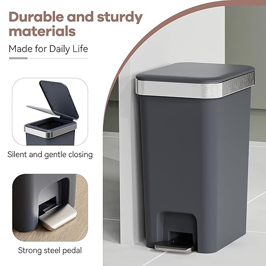 Small Bathroom Trash Can with Lid Soft Close, 10 Liter/2.6 Gallon Slim Garbage - Image 5