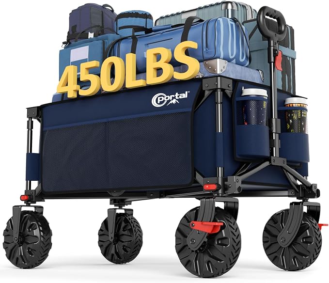 PORTAL Collapsible Wagon with Brakes, Heavy Duty Utility Cart with All-Terrain by PORTAL