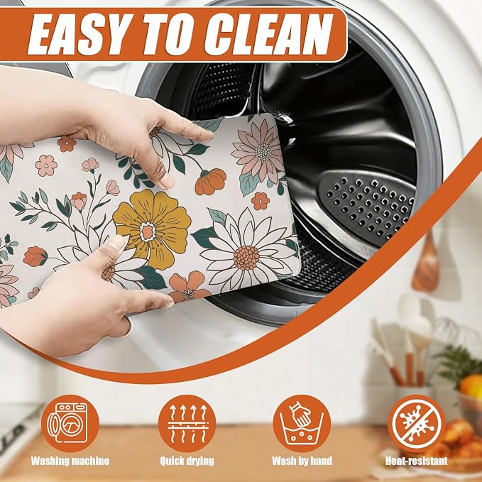 Boho Flower Dish Drying Mat for Kitchen Counter Microfiber Absorbent Dish - Image 4