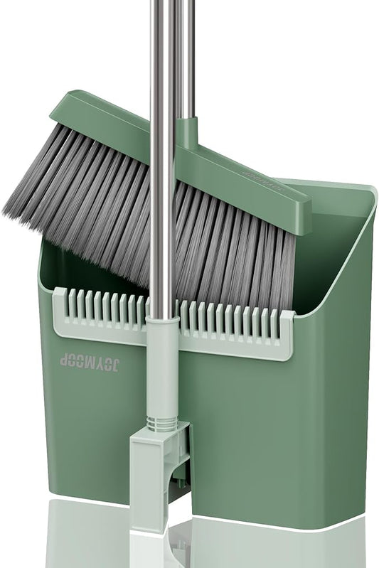JOYMOOP Dark Teal Green Broom and Dustpan Set, Upright Angle by JOYMOOP