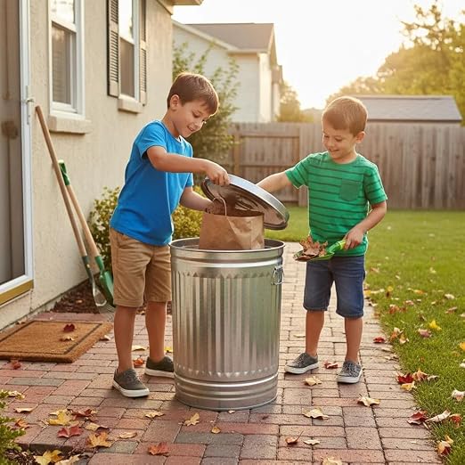31 Gallon Metal Trash Can with Lid, Durable Silver Garbage Can-Easy to Clean - Image 2