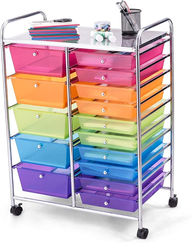 GOFLAME 15-Drawer Rolling Storage Cart, Utility Cart