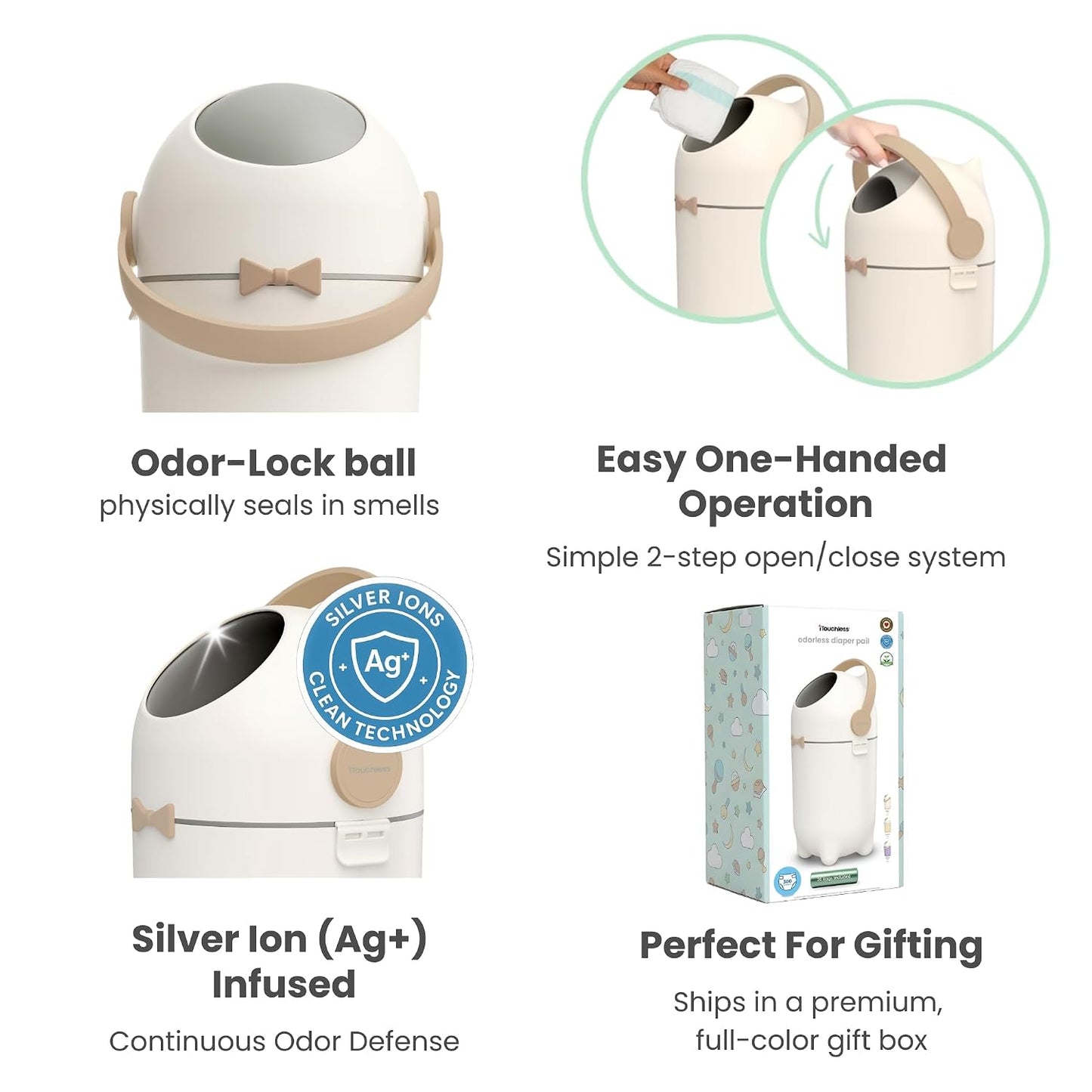 iTouchless 4 Gal Kids Room Wastebasket | Odor-Sealing Bin | Boho Ivory | Rotating Ball Seal Traps Smells | Soft Neutral Accent Color Tone | Flip-Up Handle Opens With A Free Hand Every Single Time