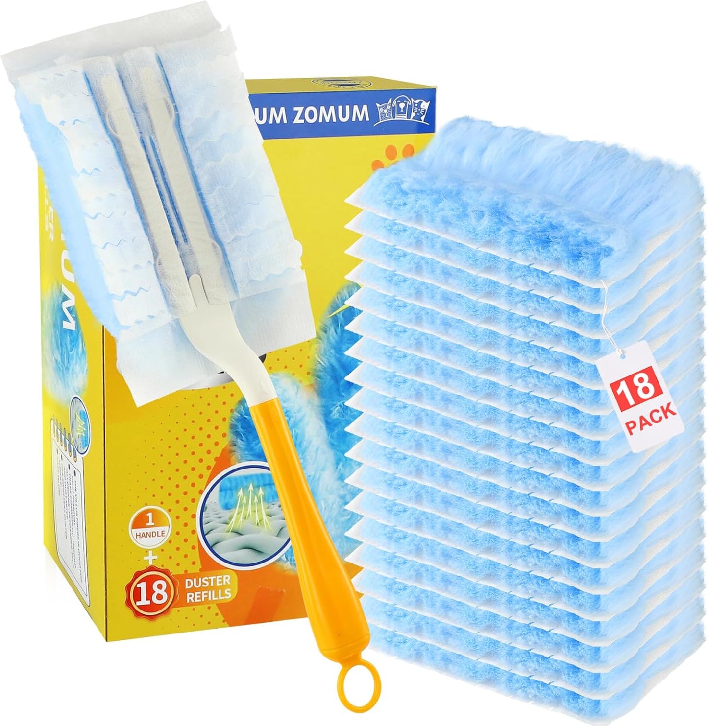 Duster Refills for Swiffer Dusters，Strong Static Dust Removal，Duster Refill Replacement Head for Electronics, Furniture, Blinds（18 PCS+1Handle）
