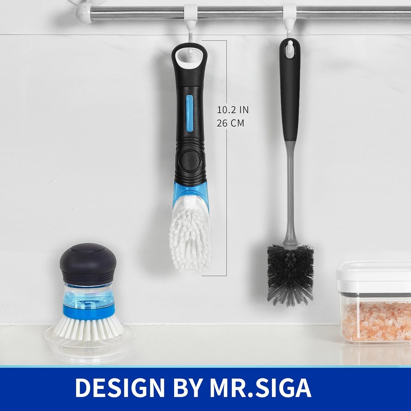 MR.SIGA Soap Dispensing Dish Brush, Kitchen Brush for Pot Pan Sink Cleaning, Black