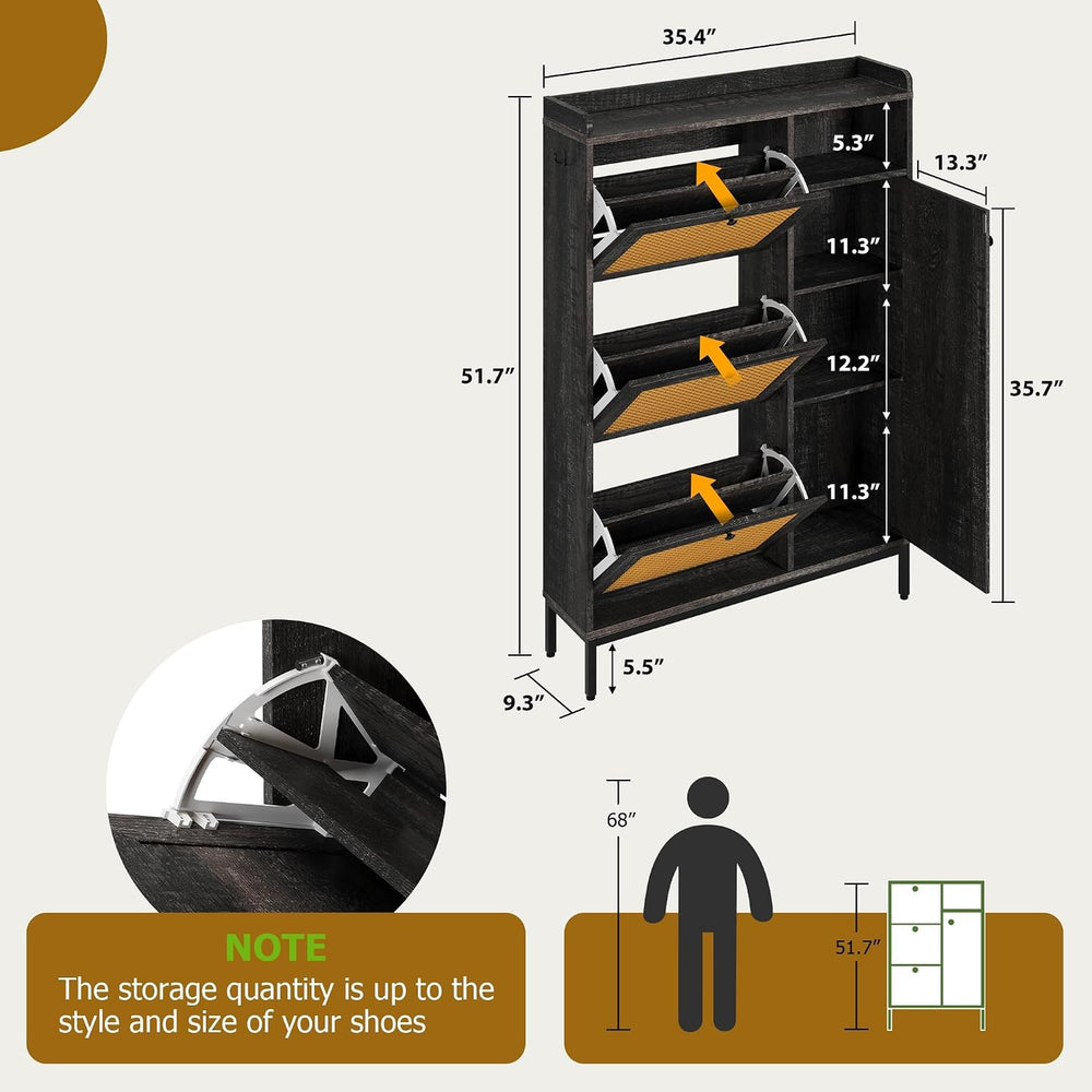 Garvee Shoe Cabinet with 3 Flip Drawers, Freestanding Shoe Organizer with 4-T...